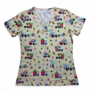 GT Performance Wrinkle Resistant Yellow Easter Scrub Top Womens Size S NWT